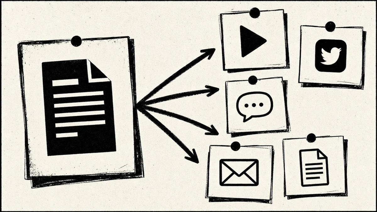 One source document fanning out into five channel-native output shapes