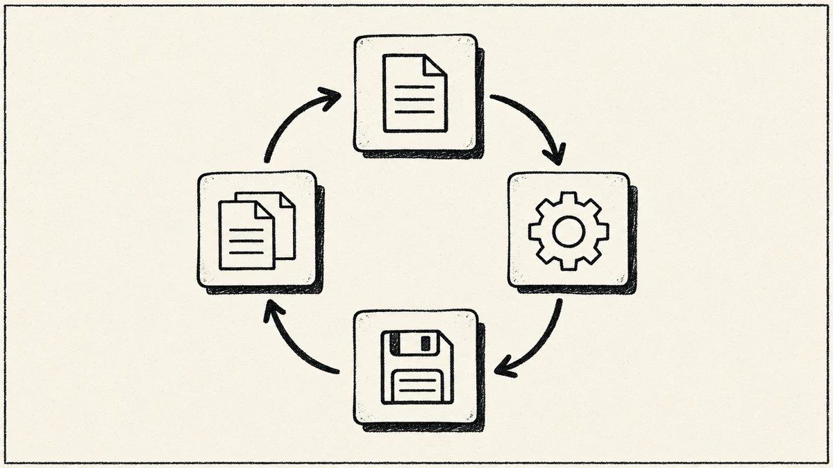 A memory loop: each session reads the project memory file, works, saves new notes, and the next session reads them again