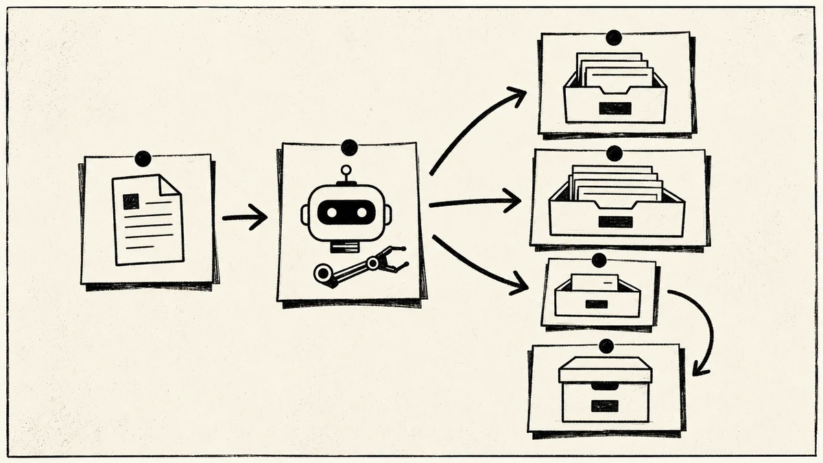 An AI assistant sorting an incoming note into the right PARA drawer and archiving a finished one