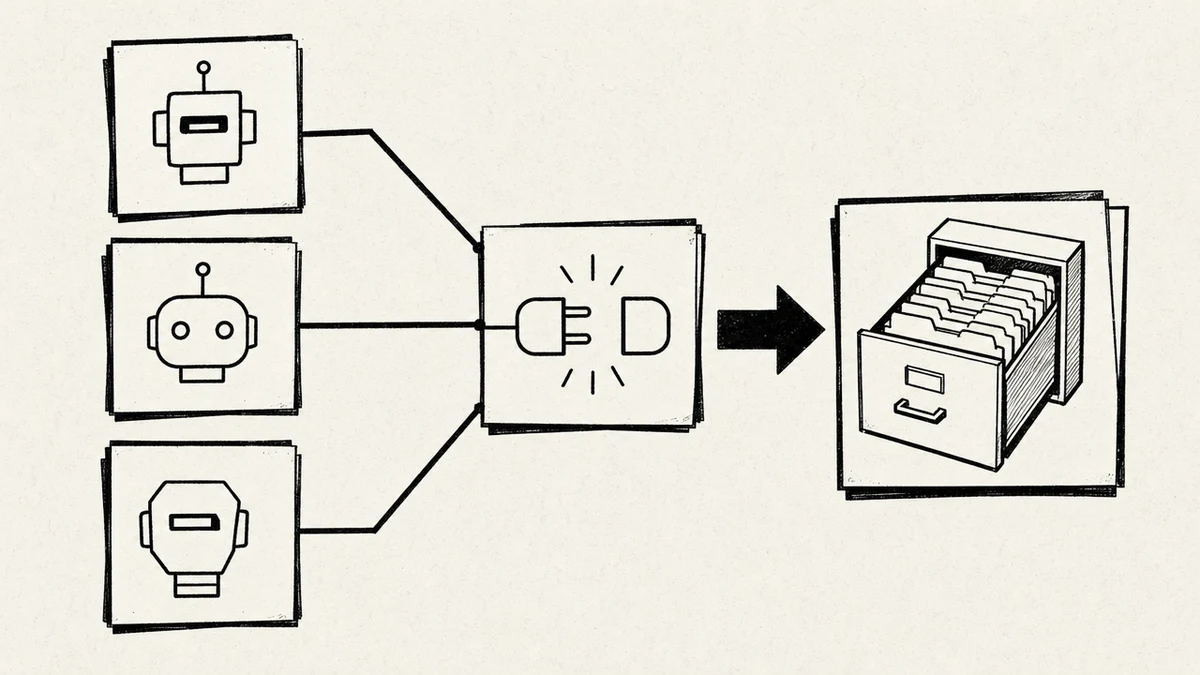 Multiple agents connecting through one MCP junction into a single typed memory store